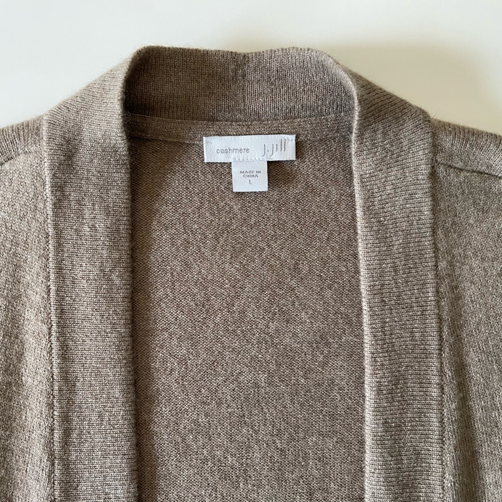 J. Jill Women's 100% Cashmere Open Front Cardigan Sweater Taupe Beige Size L - Picture 3 of 8